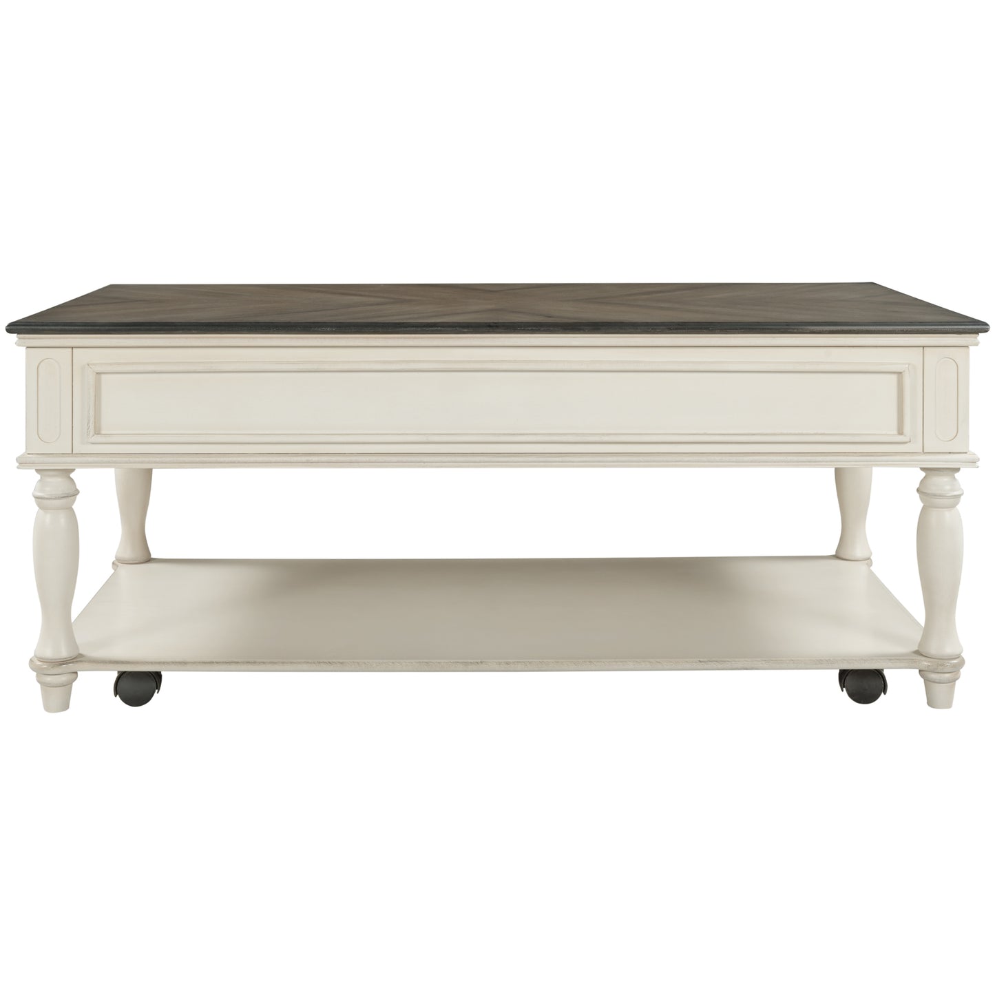 ON-TREND Two-tone Retro Cocktail Table: Easy Assembly, Movable with Caster Wheels for Livingroom (Antique Gray)