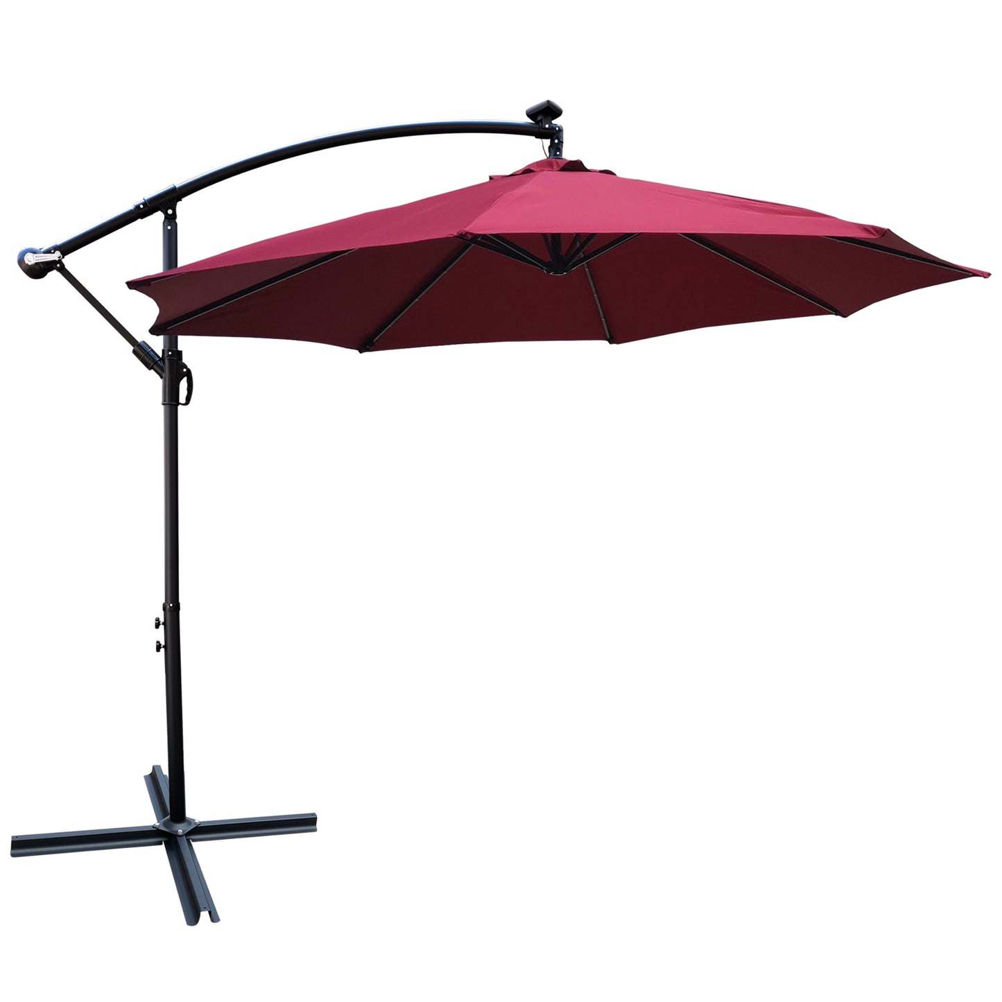 10 ft Outdoor Patio Umbrella Solar Powered LED Lighted Sun Shade Market Waterproof 8 Ribs Umbrella with Crank and Cross Base for Garden Deck Backyard Pool Shade Outside Deck Swimming Pool - Black, 10 ft