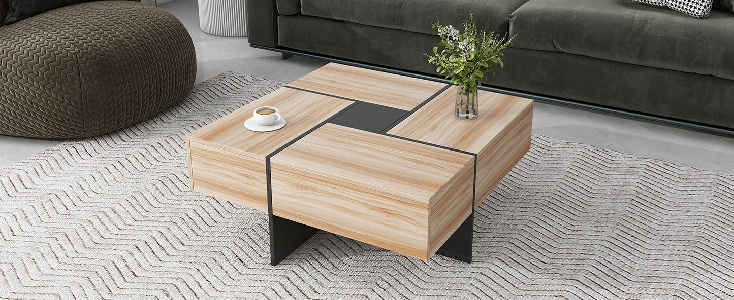 ON-TREND Coffee Table with 4 Hidden Storage Compartments, Extendable Sliding Tabletop, UV High-gloss Design - Square Center Table for Living Room, 31.5"x 31.5"