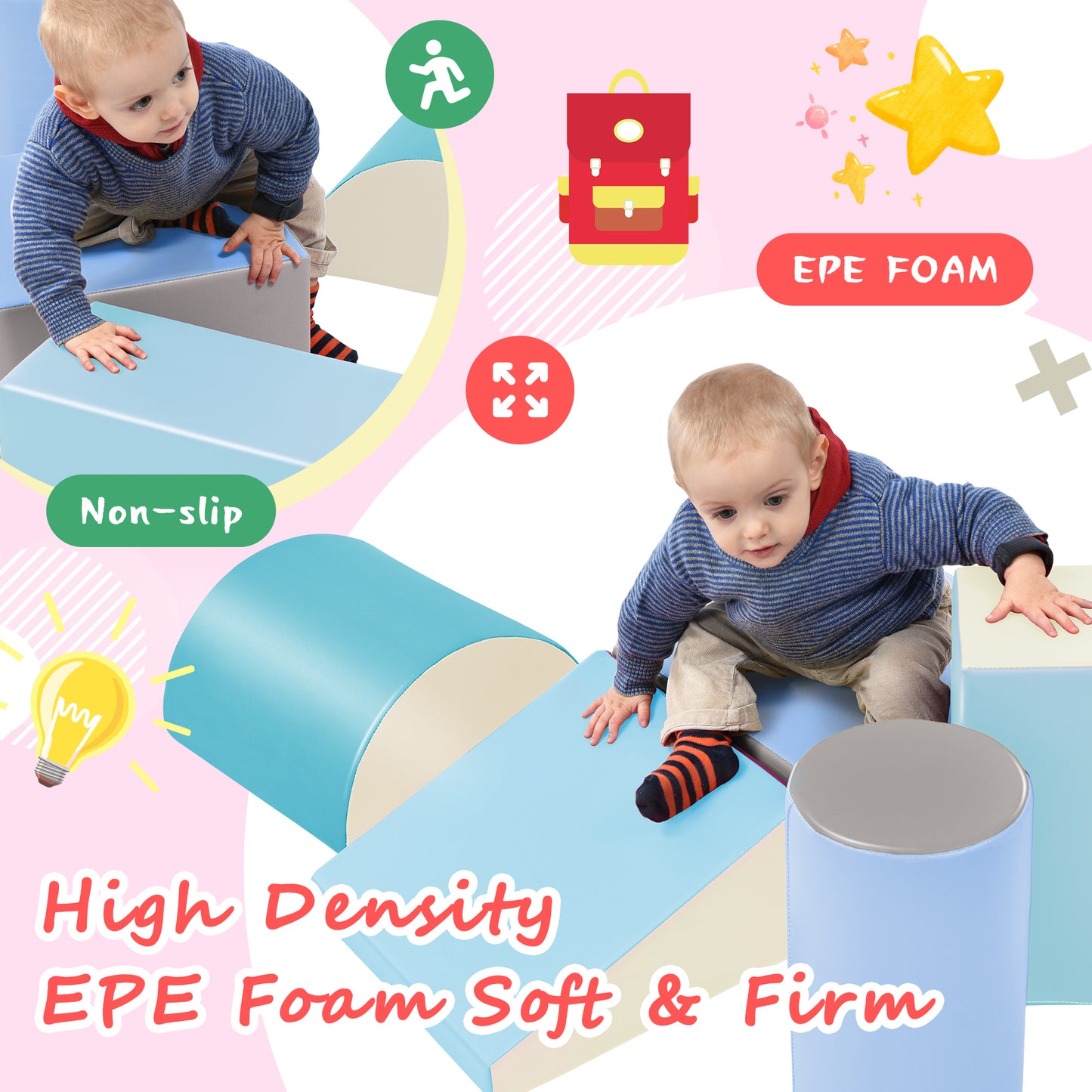 Soft Climb and Crawl Foam Playset: Safe Foam Nugget Shapes Block for Infants, Toddlers, Preschools. Indoor Active Stacking Play Structure for Crawling and Climbing.