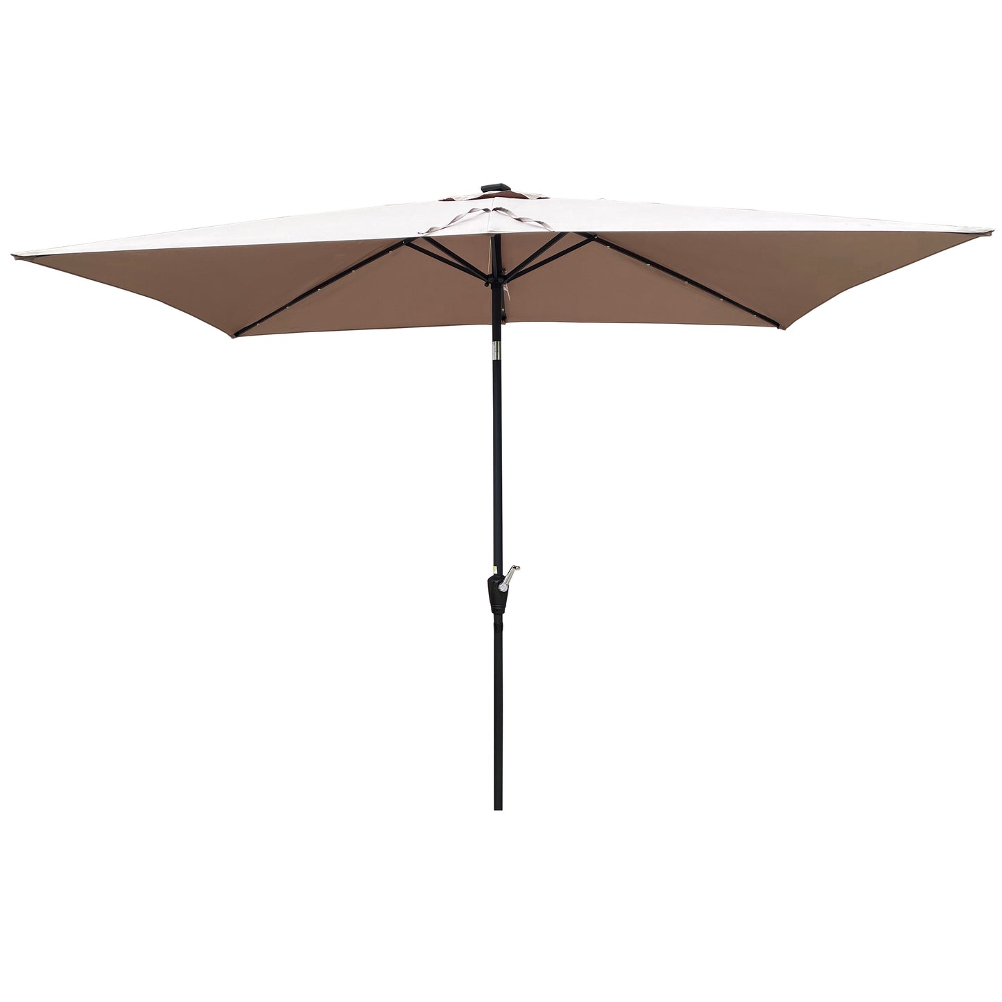 10 x 6.5t Rectangular Patio Solar LED Lighted Outdoor Umbrellas: Crank, Push Button Tilt for Garden, Backyard, Pool.