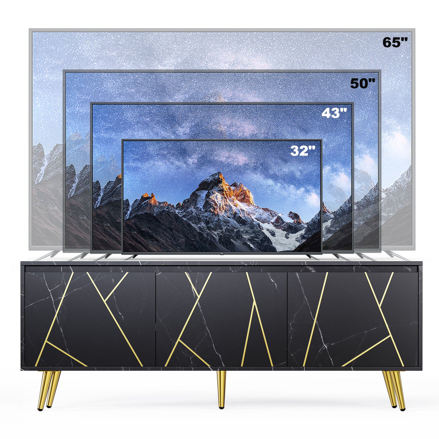 Modern TV Stand for 65" TV, Media Console Table, Entertainment Center with Large Storage Cabinet - Stylish and Functional Furniture for Living Room or Bedroom, Black