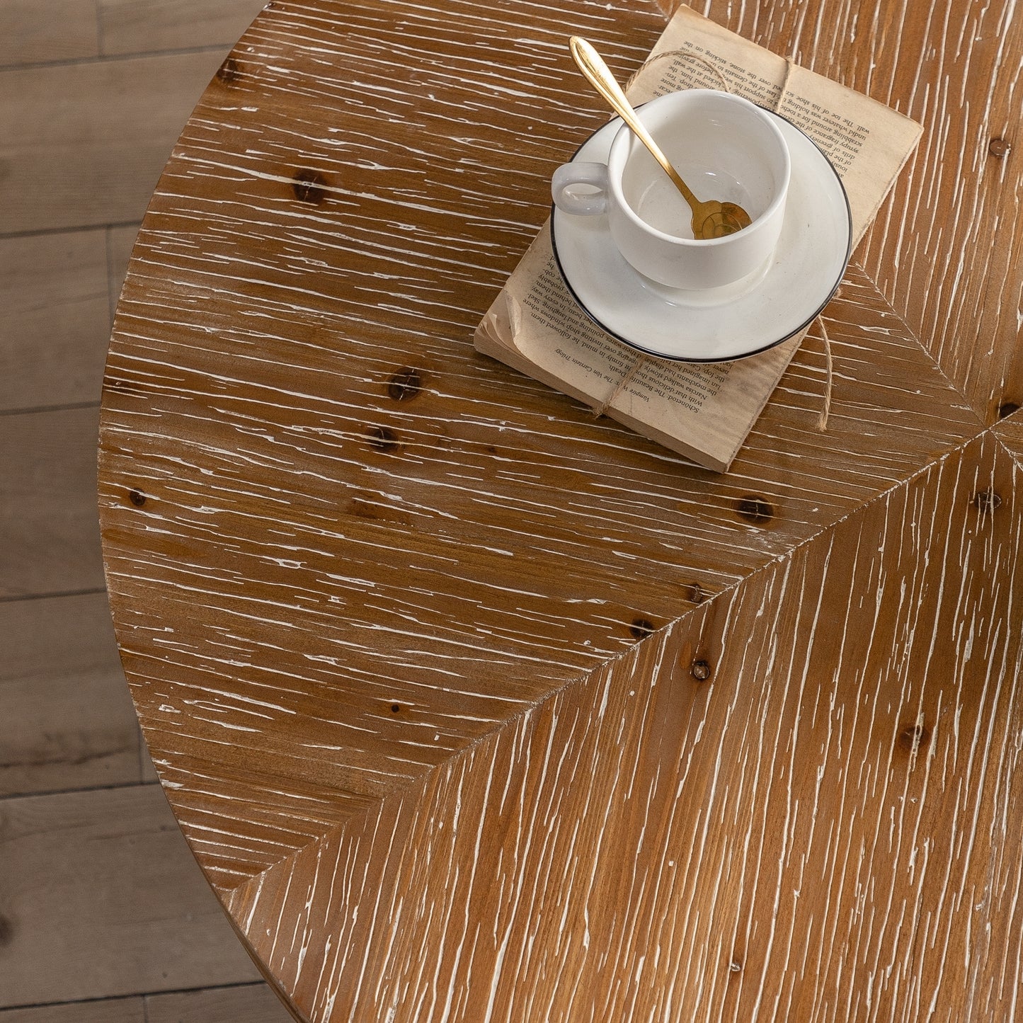 31.29" Modern Retro Splicing Round Coffee Table with Gold Cross Legs - Fir Wood Table Top - Elegant and Timeless Design - Available in Multiple Colors - Perfect Addition to Any Living Space