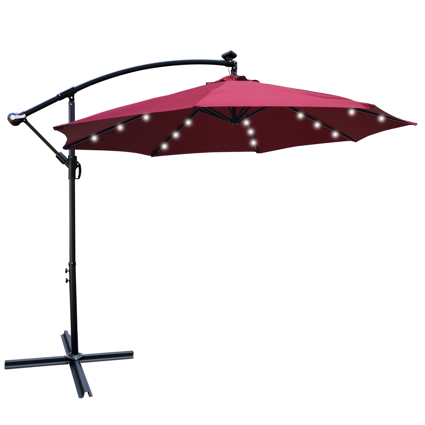 10 ft Outdoor Patio Umbrella Solar Powered LED Lighted Sun Shade Market Waterproof 8 Ribs Umbrella with Crank and Cross Base for Garden Deck Backyard Pool Shade Outside Deck Swimming Pool - Black, 10 ft