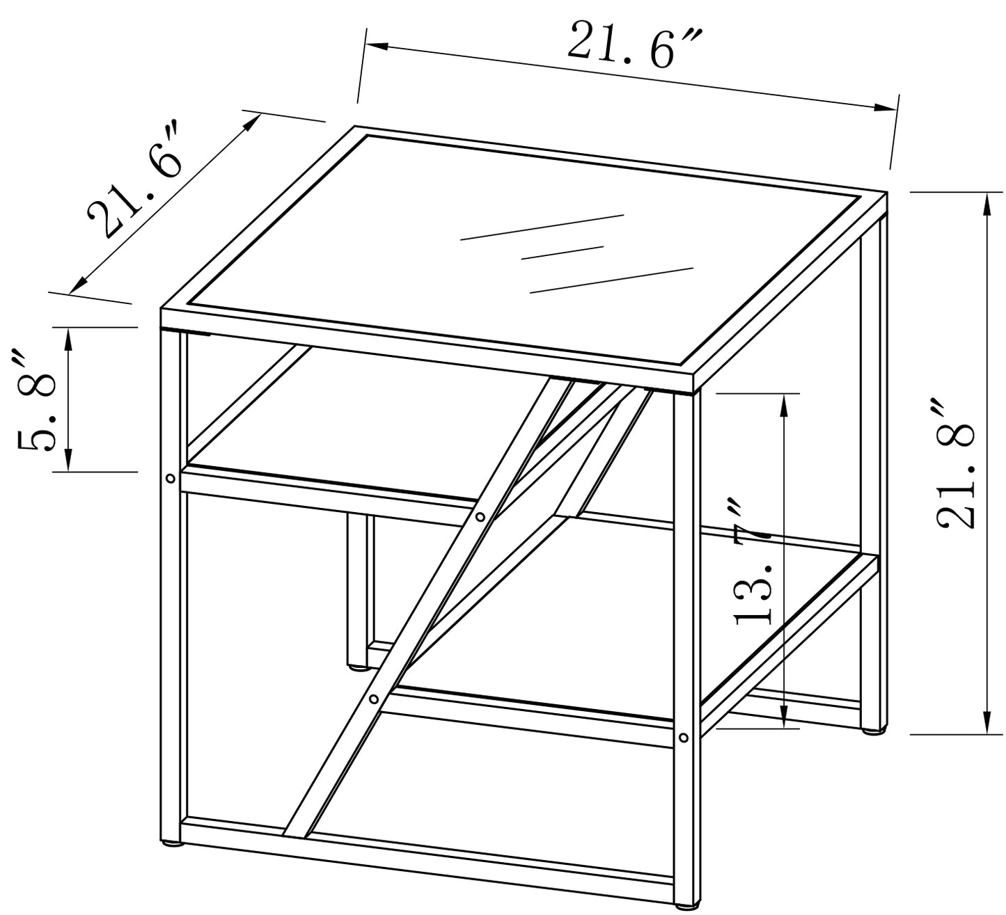 Black Side Table, End Table with Storage Shelf, Tempered Glass Coffee Table with Metal Frame for Living Room & Bedroom, Modern Design Furniture