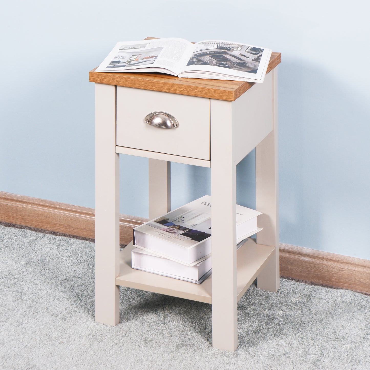 Wooden Living Room Side Table with Drawer, Floor-standing Storage Table for Organizing Décor and Essentials, Available in Various Sizes and Colors