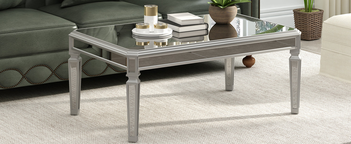 Sleek Glass Mirrored Coffee Table with Adjustable Legs, Easy Assembly Cocktail Table, Sturdy Design, Luxury Contemporary Center Table for Living Room (Silver)