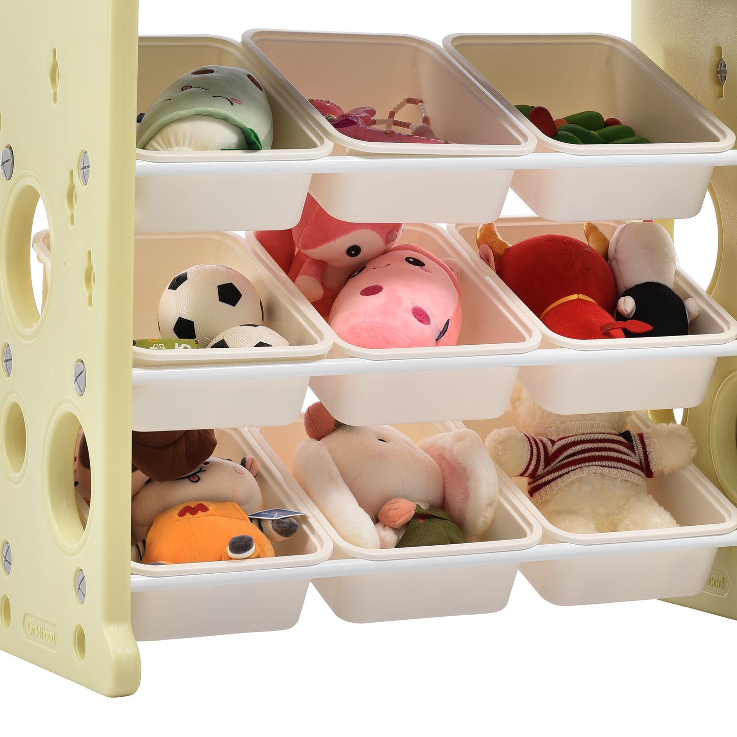 Kids Bookshelf Toy Storage Organizer: 12 Bins, 4 Bookshelves, Multi-functional Nursery Organizer, HDPE Shelf and Bins