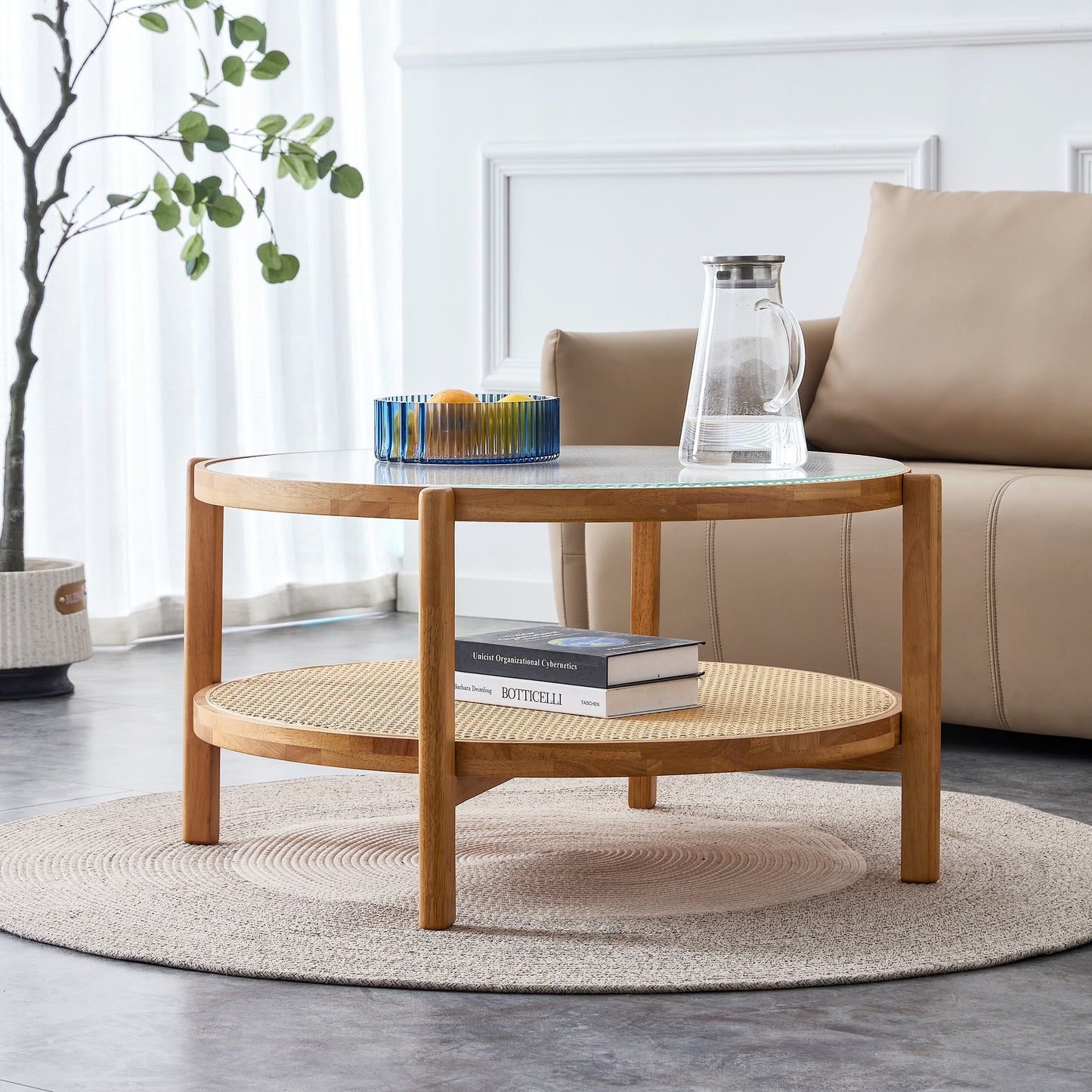 Modern Simple Circular Double-Layer Solid Wood Tea Table: Rattan Woven Side Table for Living, Dining, and Bedroom - Small Round Table (Color & Size Options)