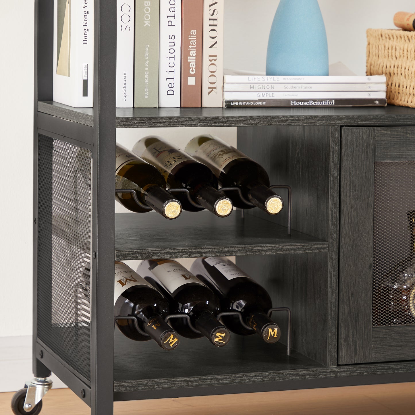 Wine Shelf Table: Modern Wine Bar Cabinet, Console Table, Bar Table, TV Cabinet, Sideboard with Storage Compartment - Dark Grey - Ideal for Living Room, Dining Room, Kitchen, Entryway, Hallway - Versatile and Stylish Furniture Solution