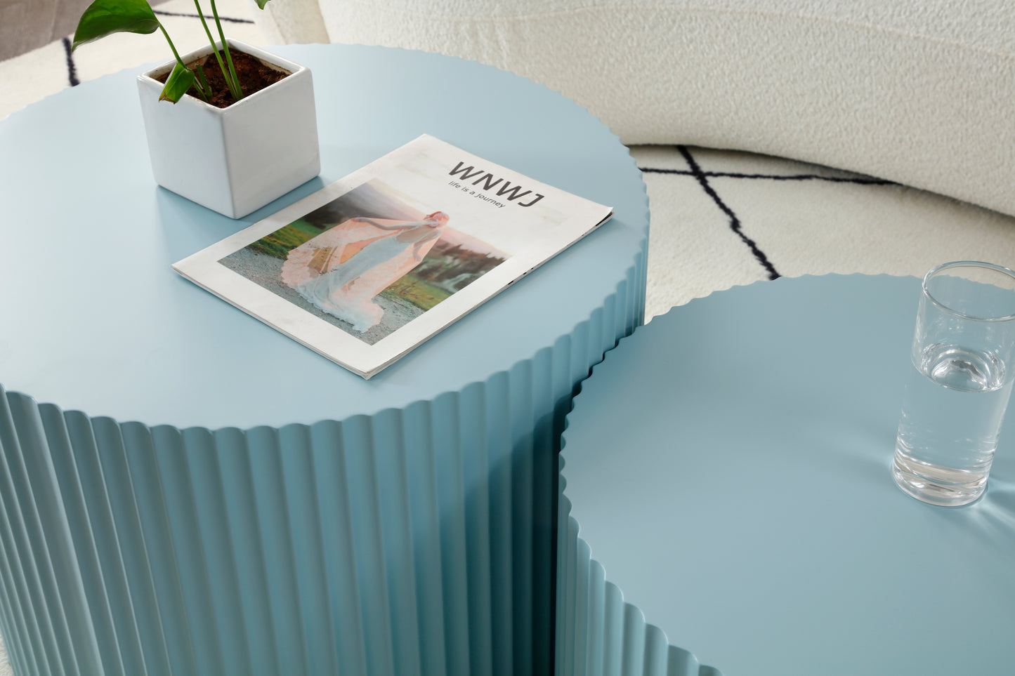 MDF Nesting Table Set of 2, Handcrafted Round Coffee Table for Living Room/Leisure Area, Blue – Stylish Multi-Functional Furniture for Modern Homes