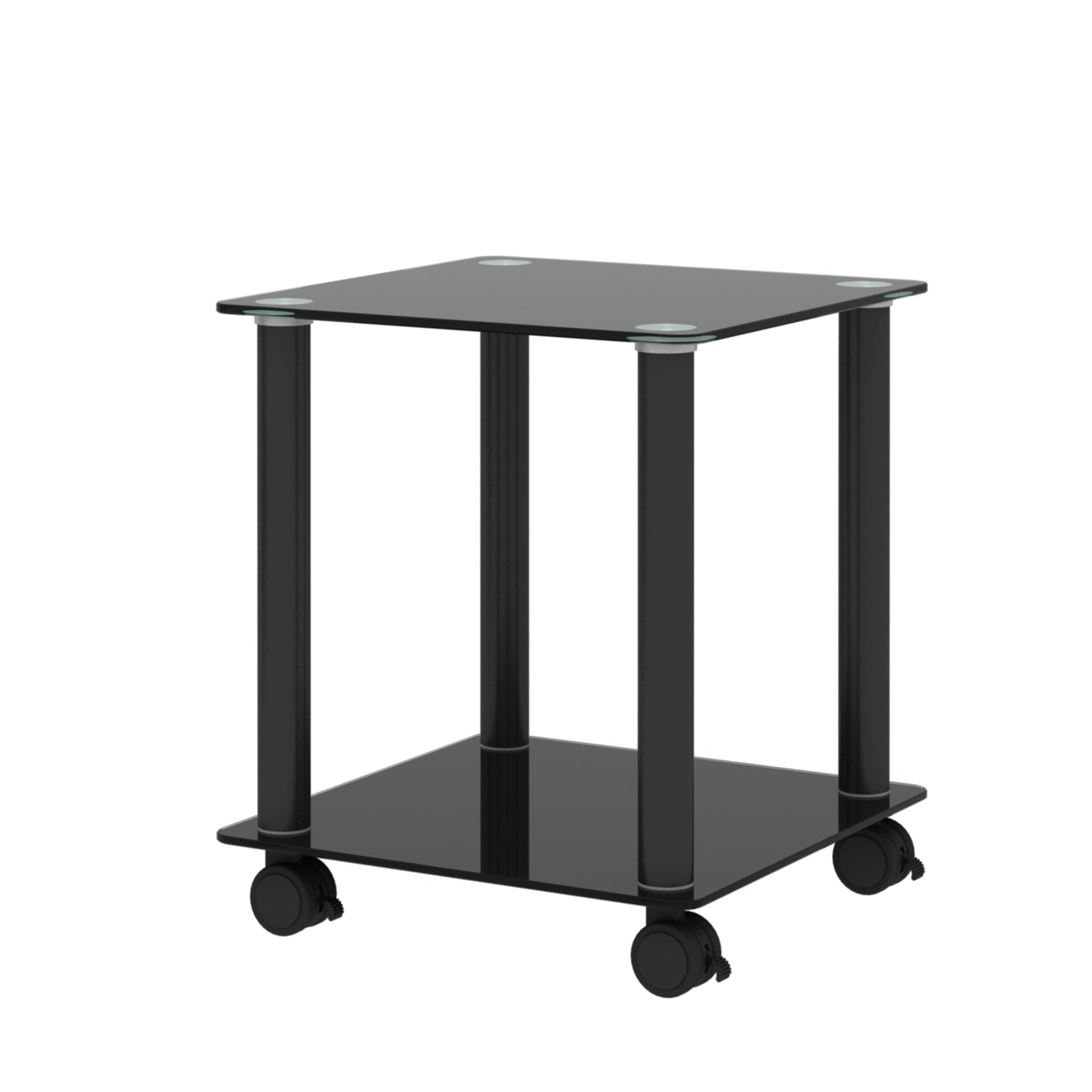 2-Piece Black Side Table: 2-Tier Space End Table, Modern Night Stand with Storage Shelve