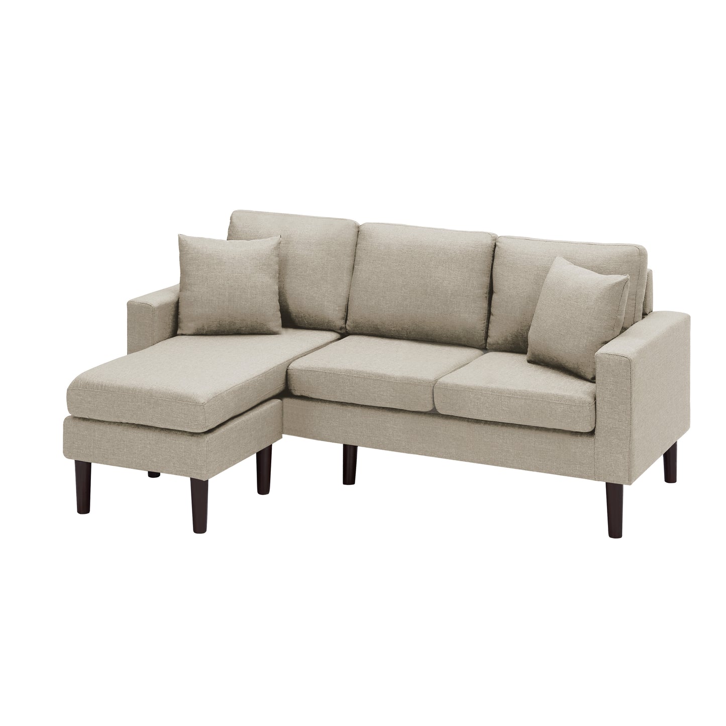 72" Sectional Sofa Left Hand Facing with 2 Pillows, Beige Fabric: Comfortable and Stylish Addition to Any Living Space