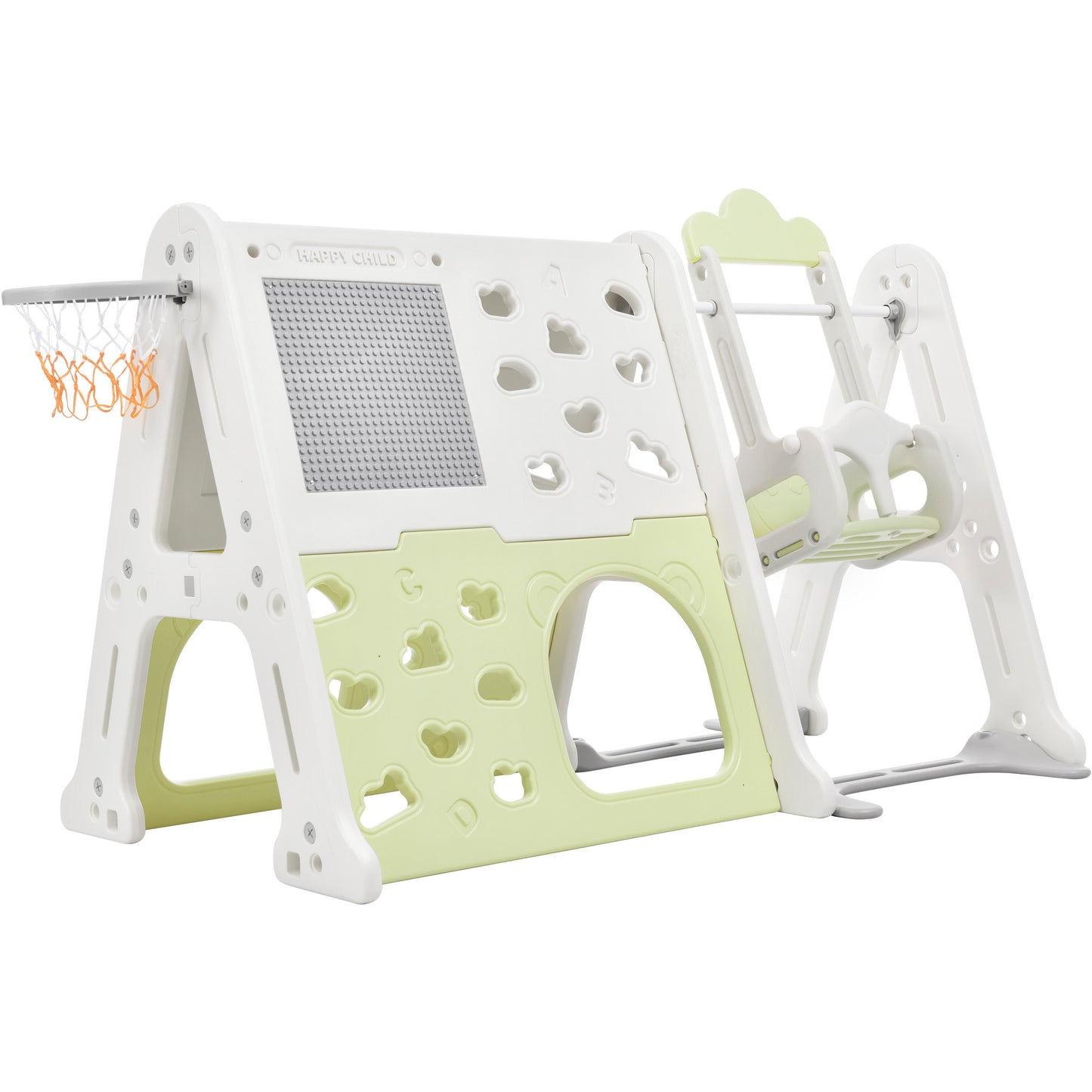 6-in-1 Toddler Climber and Swing Set - Kids Playground Climber Swing Playset with Tunnel, Whiteboard, Blocks, Hoop - Ideal for Babies - Indoor/Outdoor Play - White