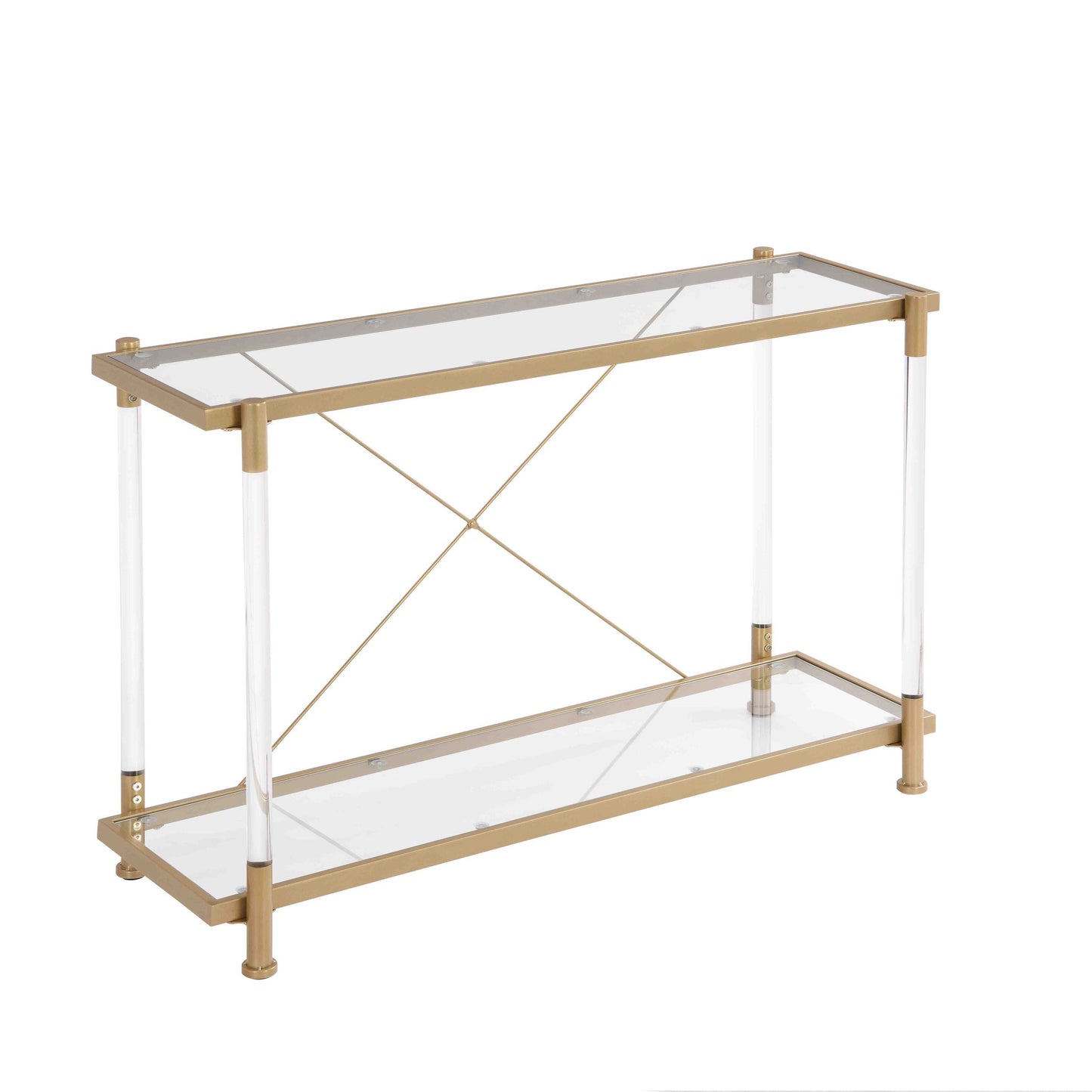 43.31'' Golden Glass Sofa Table - Acrylic Side Table for Living Room & Bedroom - Console Table with Elegant Design and Spacious Surface