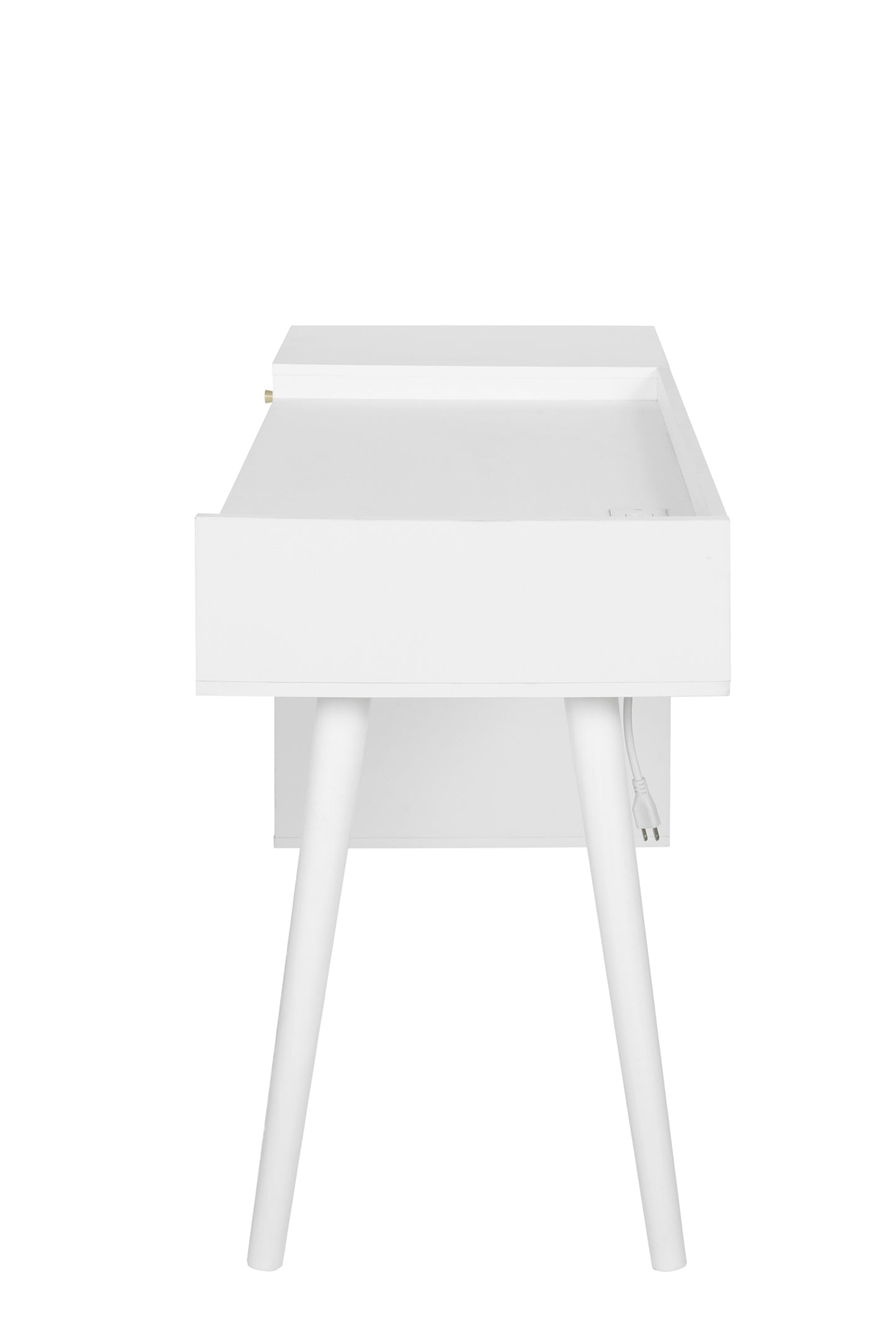 Makeup Vanity with Drawers | Mid-Century White Wood Dressing Table Desk | Rattan Door | Size Options