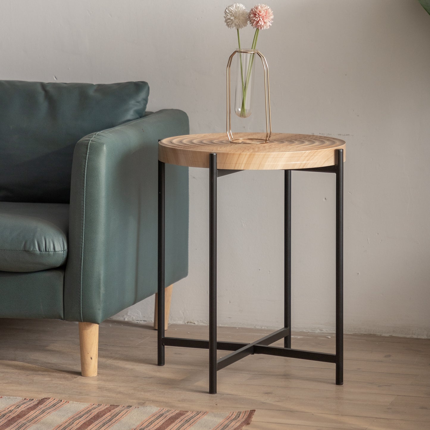 20.47" Modern Thread Design Round Coffee Table - MDF Table Top, Cross Legs Metal Base - Sleek and Stylish Living Room Furniture - Available in Various Colors and Sizes