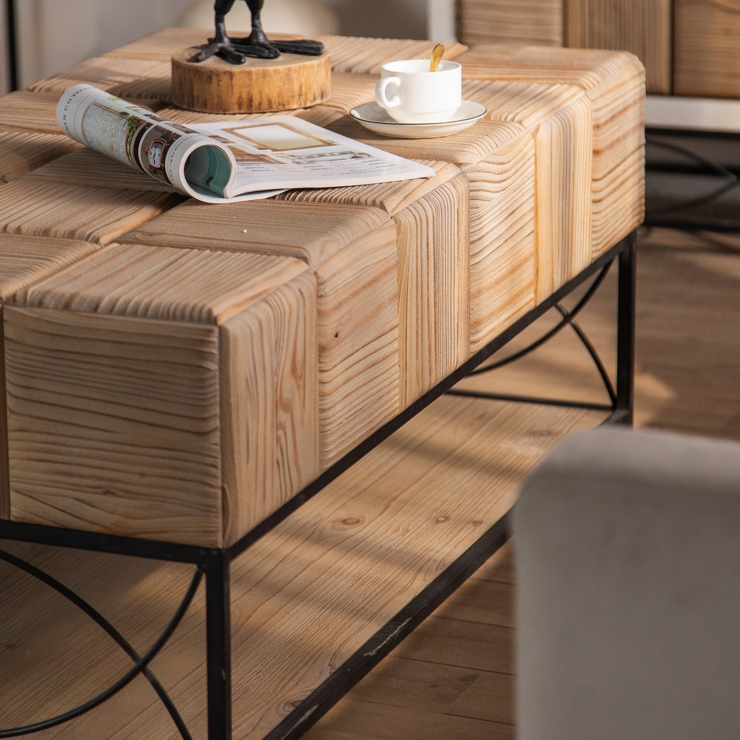 "Retro Square Coffee Table with Small Grid Splicing Design for Living, Office, and Dining Rooms - 47.64" Size"
