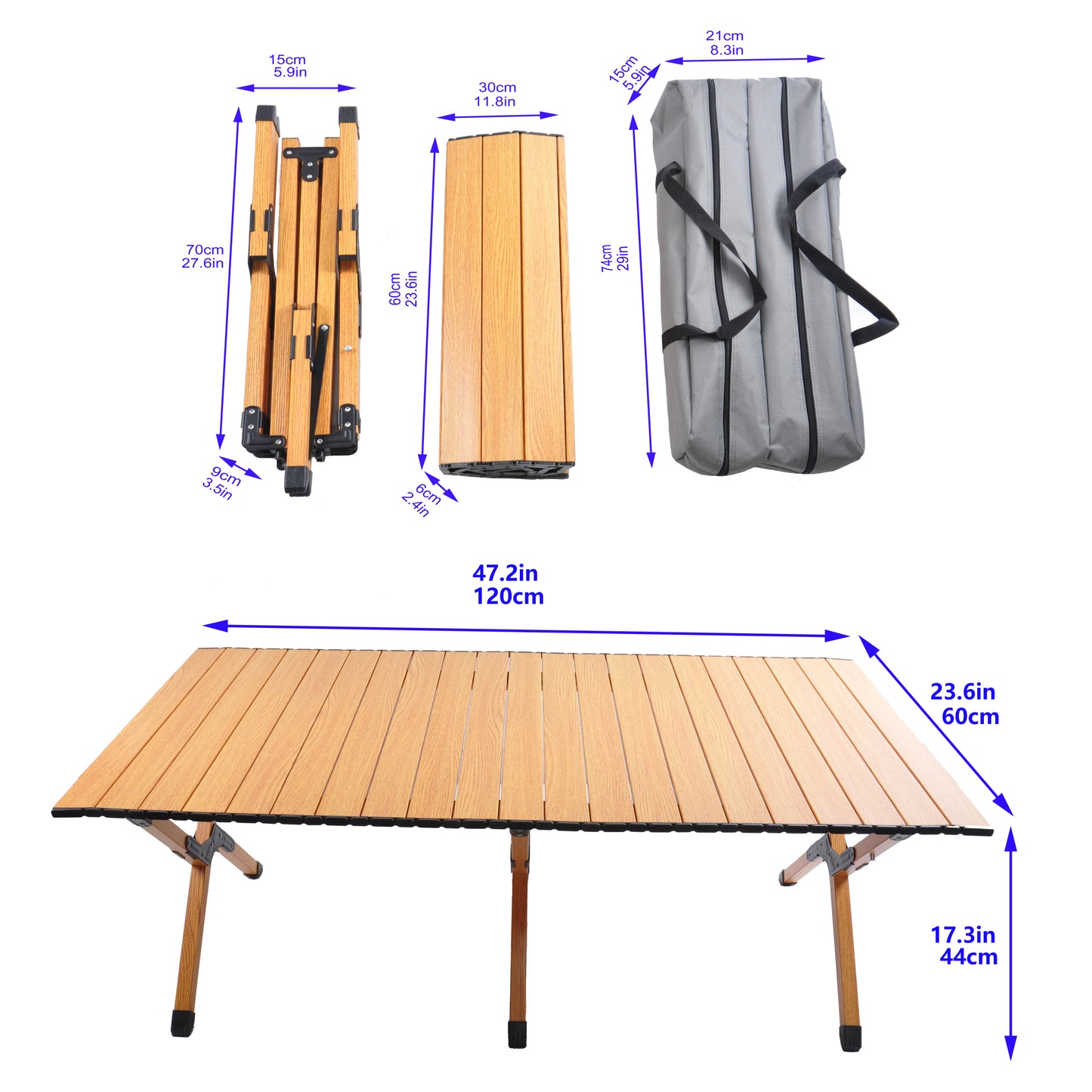 Portable Picnic Table: Rollable Aluminum Alloy Top, Folding X-Shaped Frame - Handbag Included - ZB1003MW