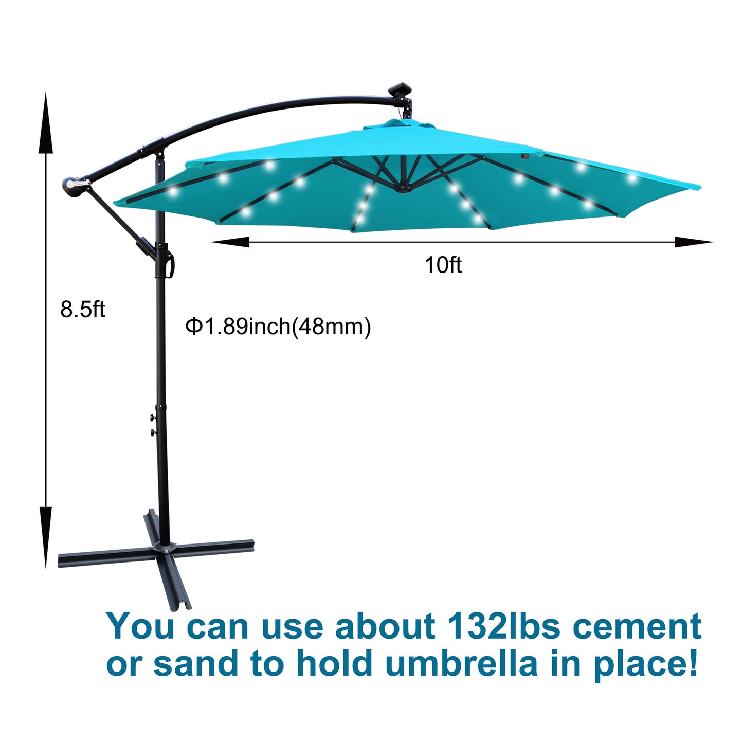 10 ft Outdoor Patio Umbrella Solar Powered LED Lighted Sun Shade Market Waterproof 8 Ribs Umbrella with Crank and Cross Base - Garden Deck Backyard Pool Shade - Outside Deck Swimming Pool - (Color/Size)