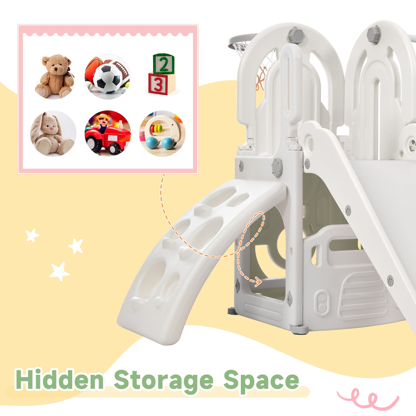 Toddler Climber and Slide Set 4 in 1: Playground Climber Freestanding Slide Playset with Basketball Hoop for Babies, Indoor & Outdoor Use
