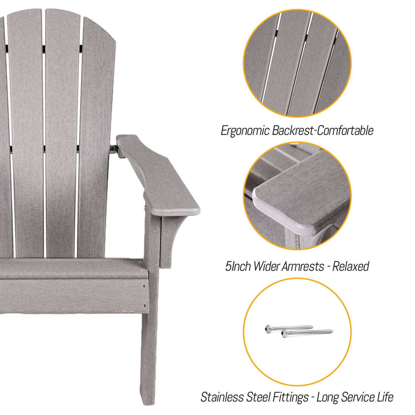 Adirondack Chair Holder: Weather Resistant HDPE Patio Chairs for Outdoor Spaces - Gray