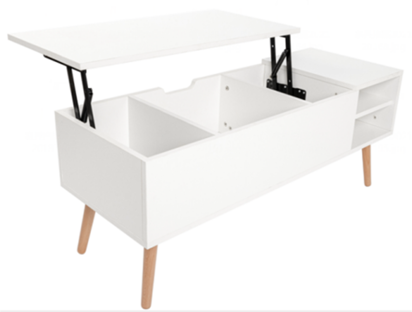 Solid Wood Legs Coffee Table with Open Storage Shelf, Hidden Compartment, and Lift Tabletop - Accent Furniture for Home Decor in White Color