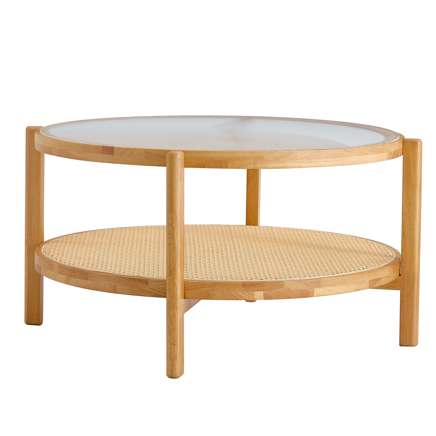 Modern Simple Circular Double-Layer Solid Wood Tea Table: Rattan Woven Side Table for Living, Dining, and Bedroom - Small Round Table (Color & Size Options)