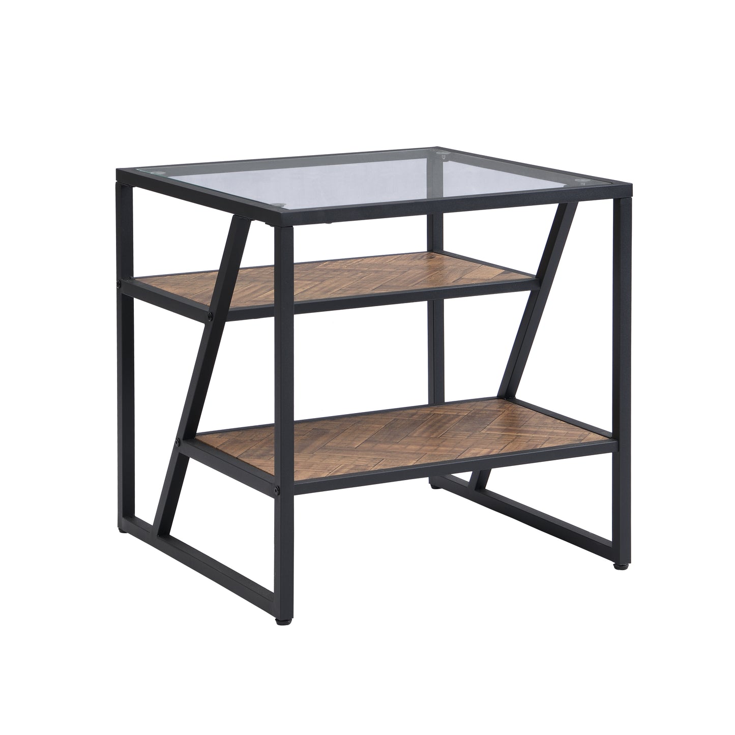 Black Side Table, End Table with Storage Shelf, Tempered Glass Coffee Table with Metal Frame for Living Room & Bedroom, Modern Design Furniture