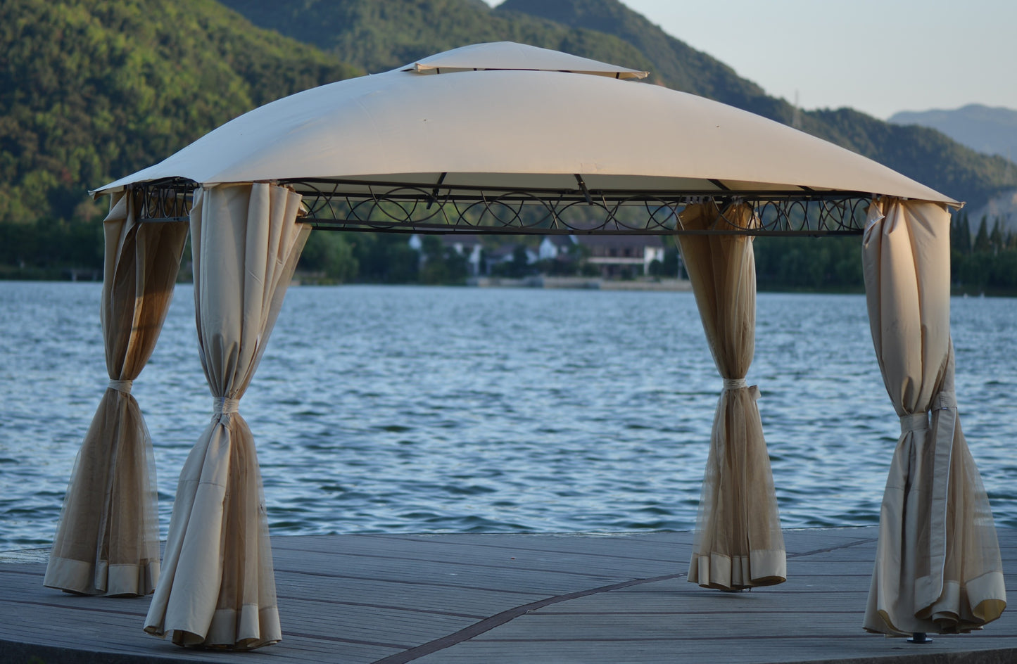 Double Tiered Grill Canopy: Outdoor BBQ Gazebo Tent with UV Protection, Beige - U_STYLE (VIDEO)