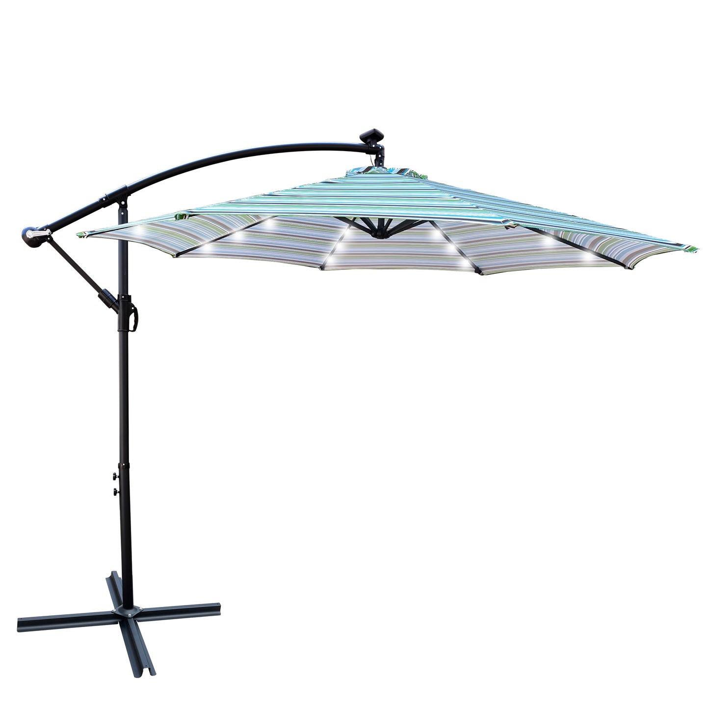 10 ft Outdoor Patio Umbrella - Solar Powered LED Lighted Sun Shade Market Waterproof 8 Ribs Umbrella with Crank and Cross Base - Garden Deck Backyard Pool Shade - Outside Deck Swimming Pool - Black