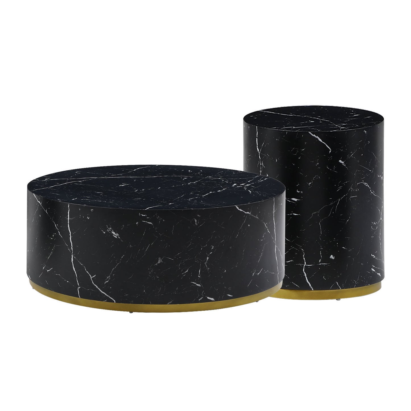 Modern Faux Marble Coffee Tables: 35.43inch Accent Tea Tables with Gold Metal Base in Black Color