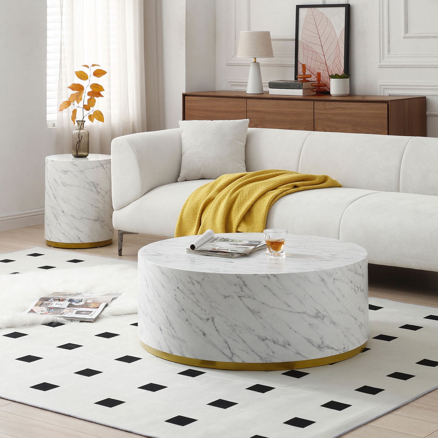 15.75" Round Sidetable for Living Room, Fully Assembled, White - Stylish and Functional Furniture Piece for Your Home