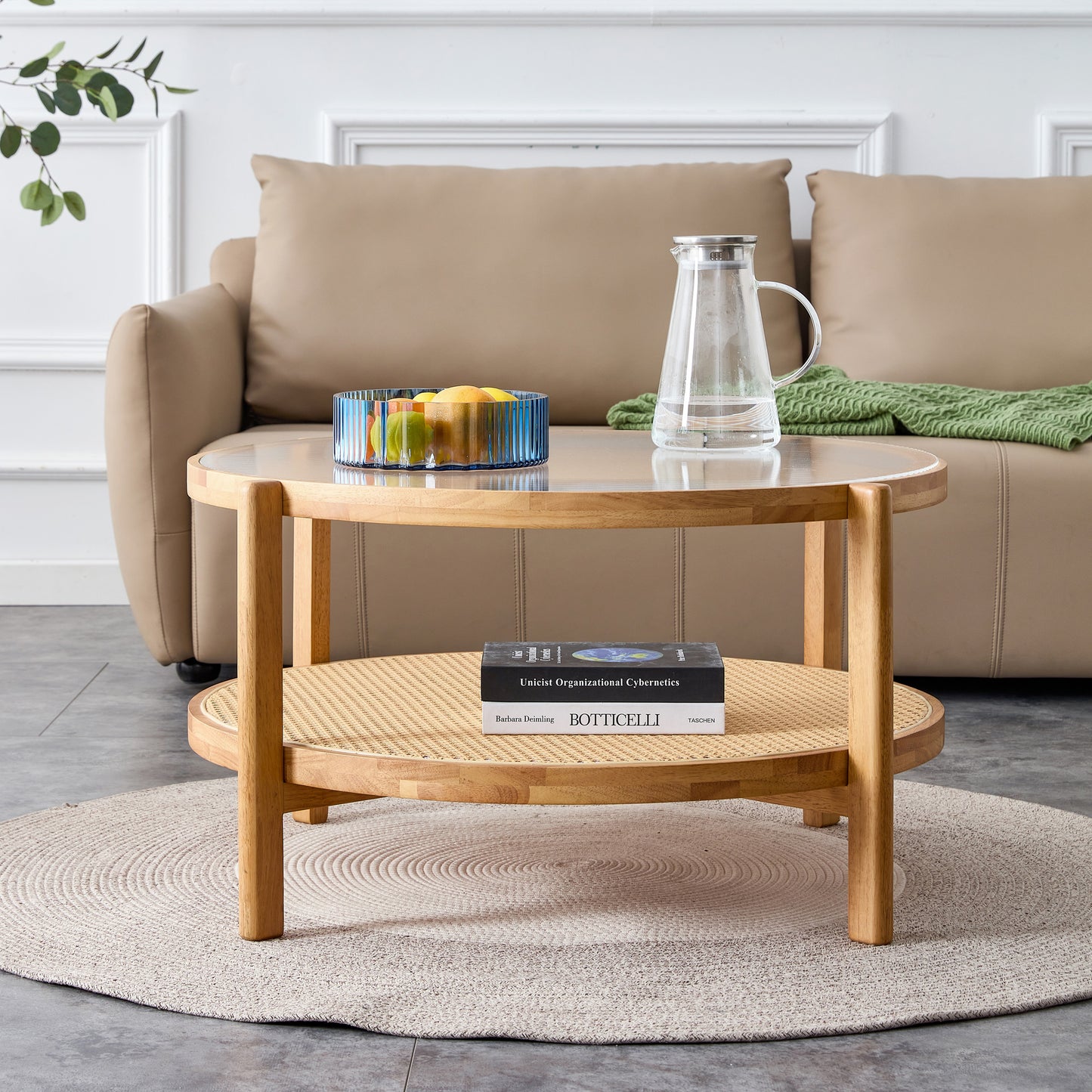 Modern Simple Circular Double-Layer Solid Wood Tea Table: Rattan Woven Side Table for Living, Dining, and Bedroom - Small Round Table (Color & Size Options)