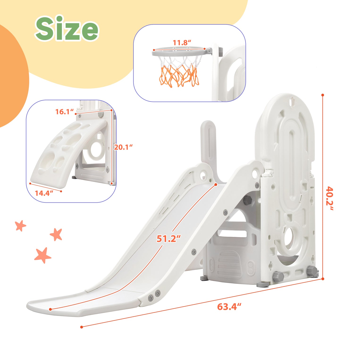 Toddler Climber and Slide Set 4 in 1: Playground Climber Freestanding Slide Playset with Basketball Hoop for Babies, Indoor & Outdoor Use