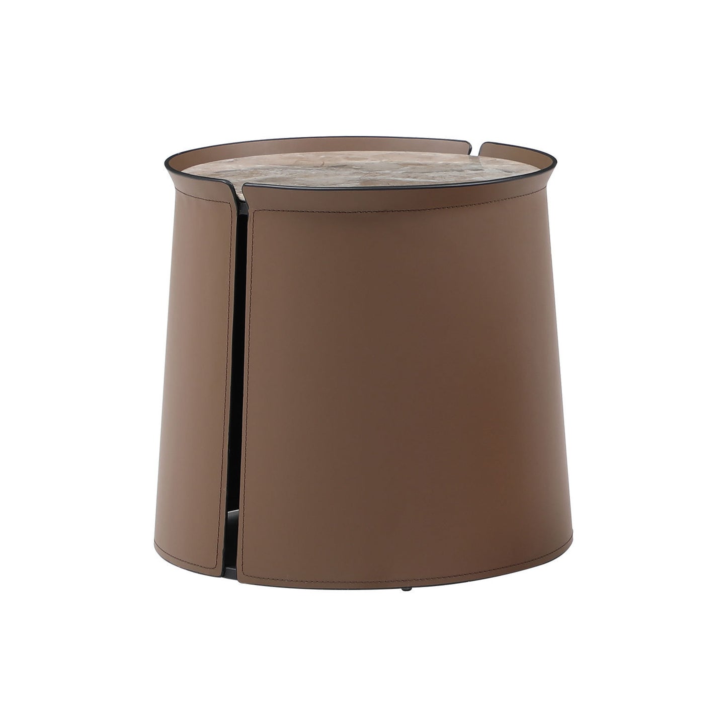 Luxe Saddle Leather Coffee Table with Brown Marble Top - Iron Art Side Table for Elegant Décor