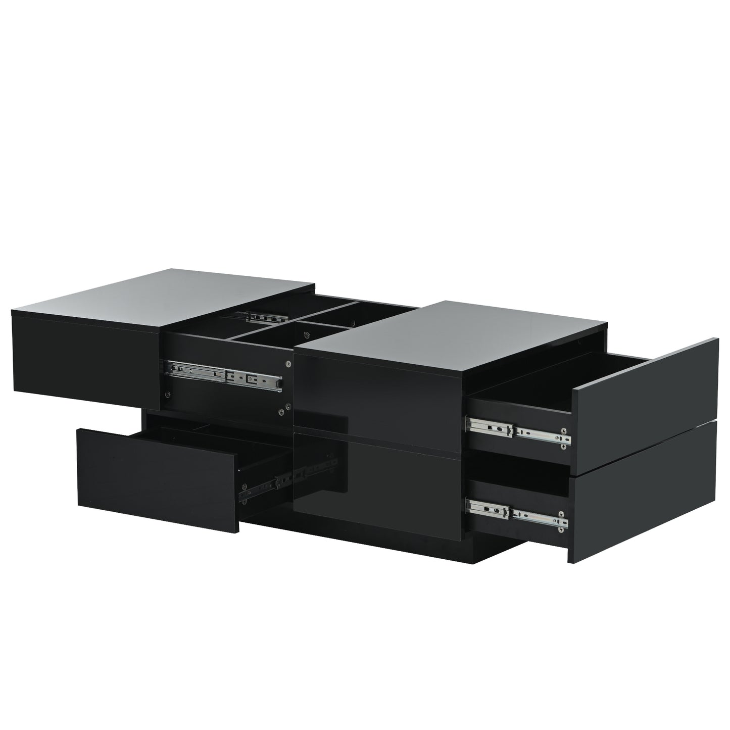 ON-TREND Extendable Coffee Table with 4 Drawers, Hidden Storage, UV High-gloss Center Table, Sliding Top, 35.4"x23.6", Black
