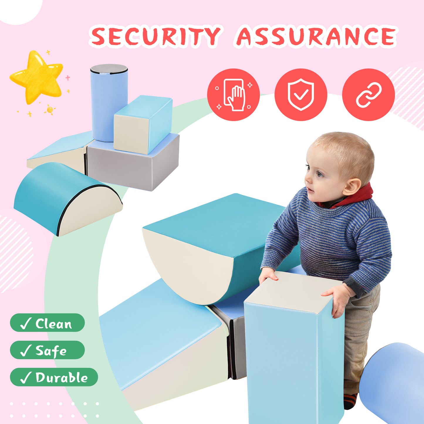 Soft Climb and Crawl Foam Playset: Safe Foam Nugget Shapes Block for Infants, Toddlers, Preschools. Indoor Active Stacking Play Structure for Crawling and Climbing.