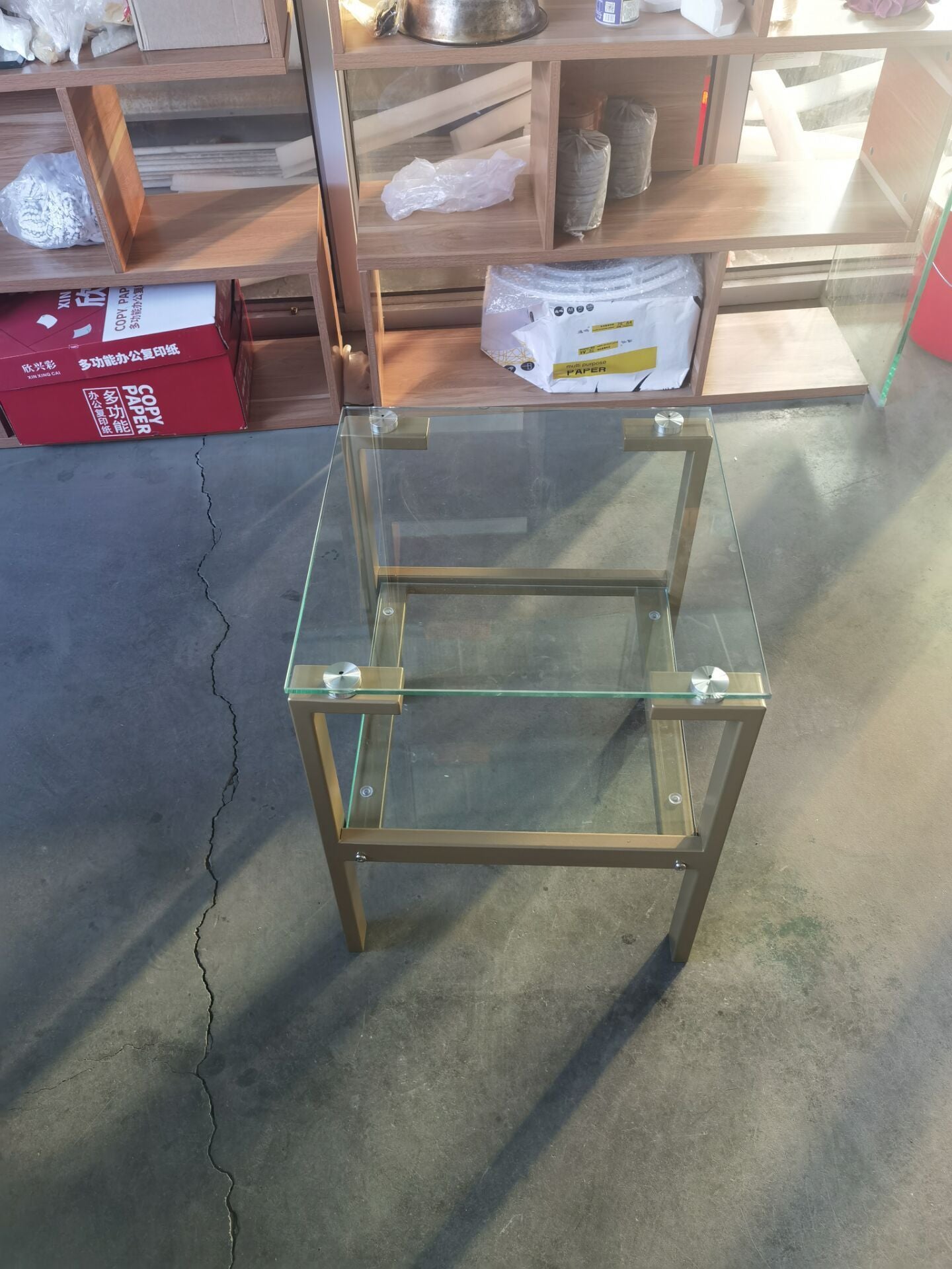2-Piece Gold+Clear Glass Side & End Table with Storage Shelve: Night Stand/Sofa Table for Bedroom Corner - Stylish and Functional Furniture (Gold+Clear, 2 Pieces)
