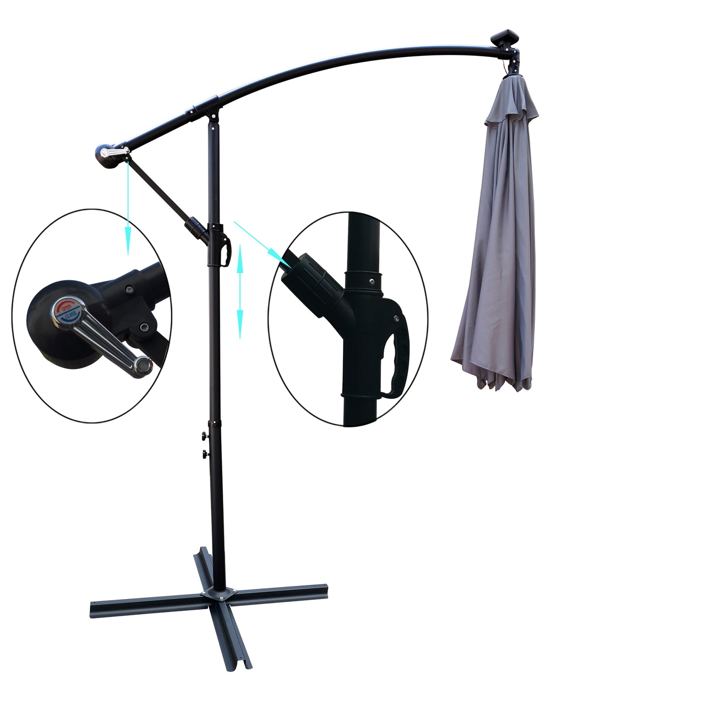 10 ft Outdoor Patio Umbrella with Solar Powered LED Lights, Waterproof, 8 Ribs, Crank and Cross Base for Garden, Deck, Backyard, Pool Shade - Black