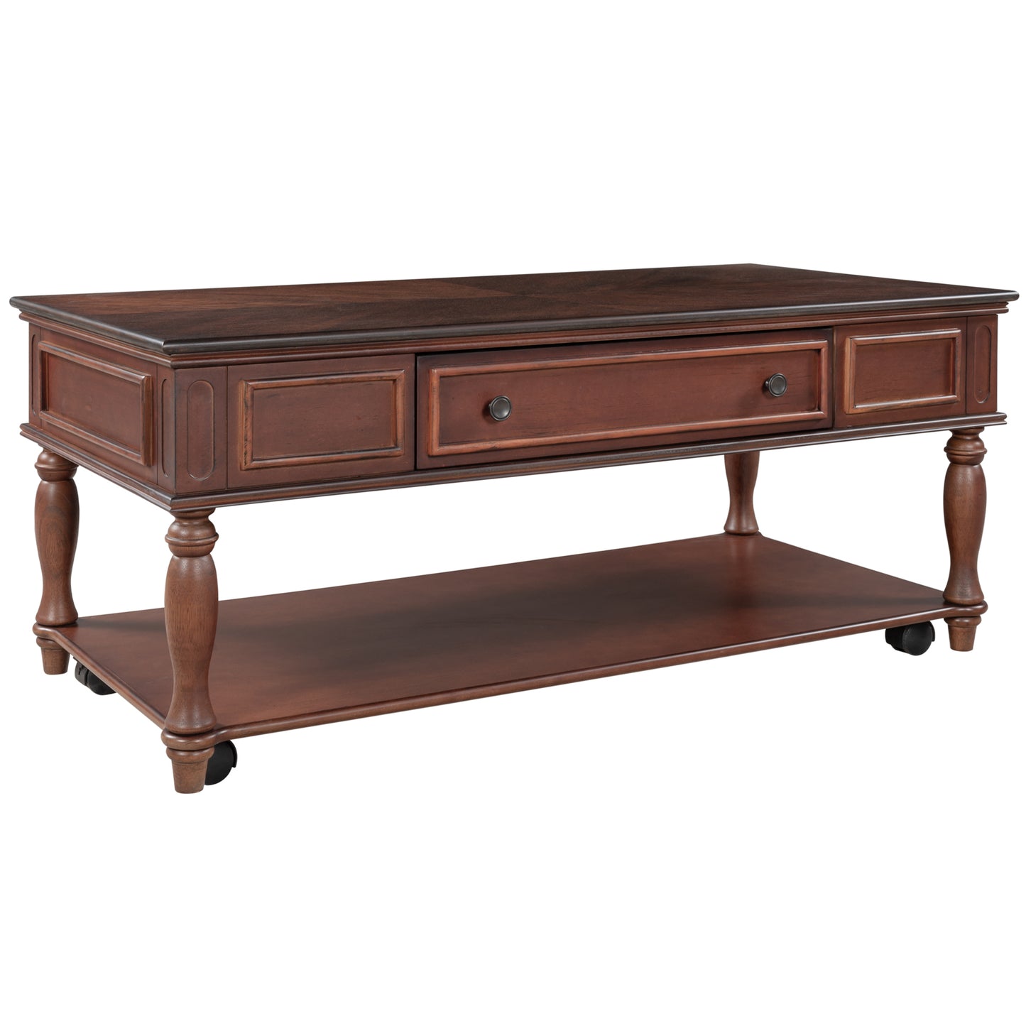 Retro Cocktail Table Coffee Table for Livingroom - Easy Assembly, Movable & Stylish with Caster Wheels - Espresso Finish