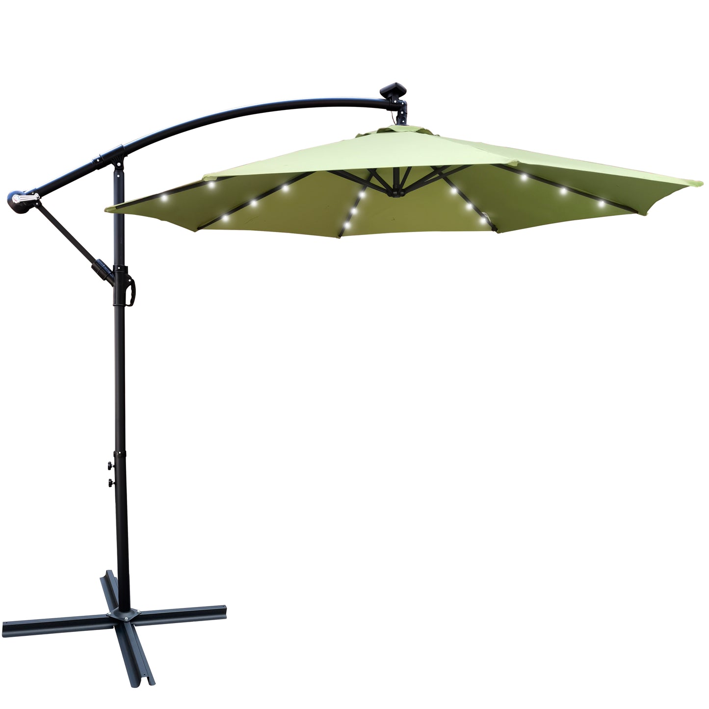 10 ft Outdoor Patio Umbrella Solar Powered LED Lighted Sun Shade Market Waterproof 8 Ribs Umbrella with Crank and Cross Base - Ideal for Garden, Deck, Backyard, Pool, and Outside Deck Swimming Pool - Various Colors & Sizes Available