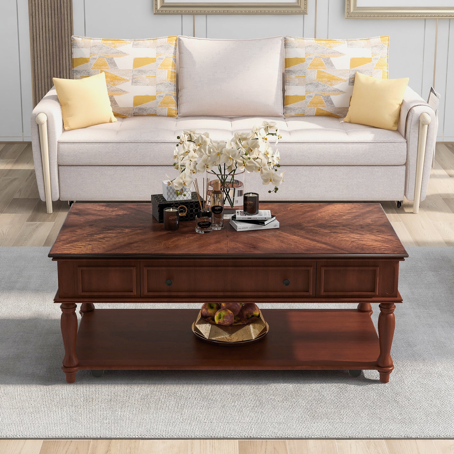 Retro Cocktail Table Coffee Table for Livingroom - Easy Assembly, Movable & Stylish with Caster Wheels - Espresso Finish