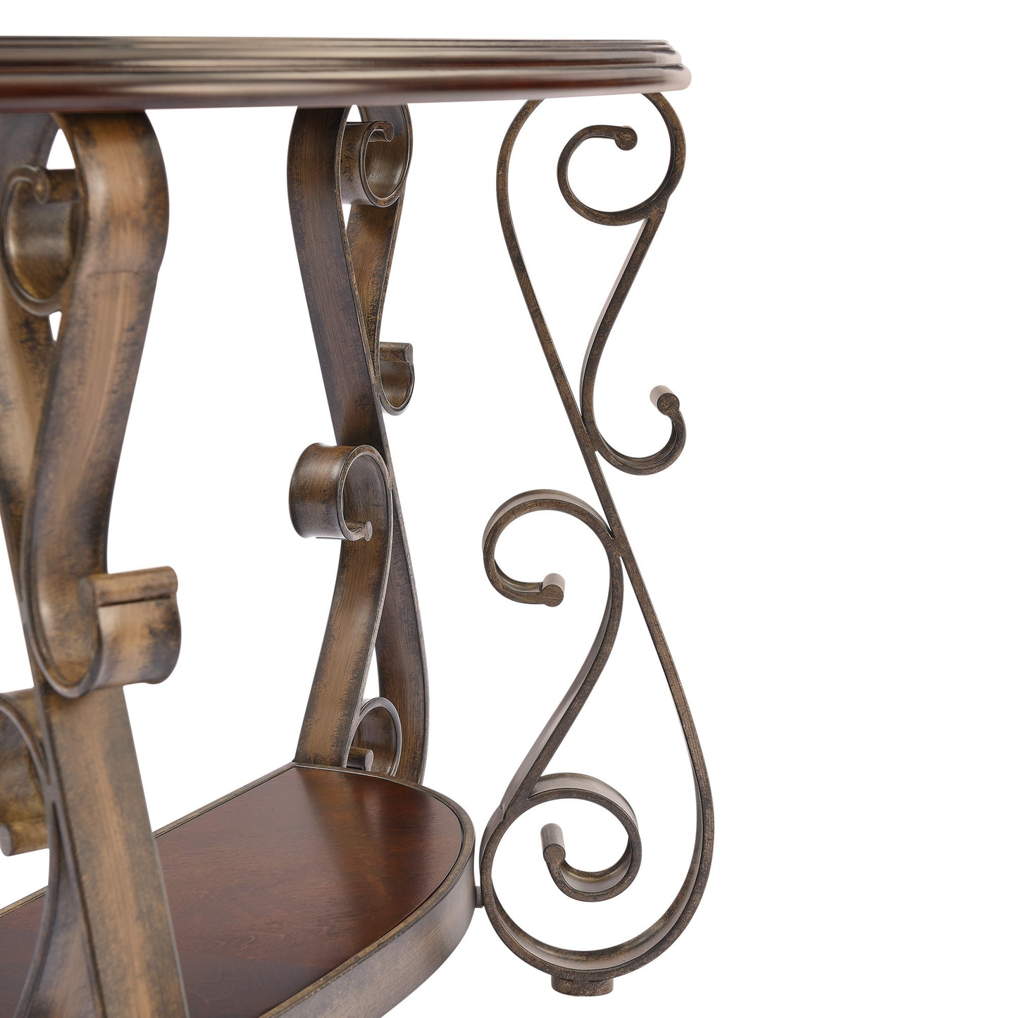Console Table with Glass Table Top, Powder Coat Finish Metal Legs, Dark Brown - 25.5"X25.5"X23.5"