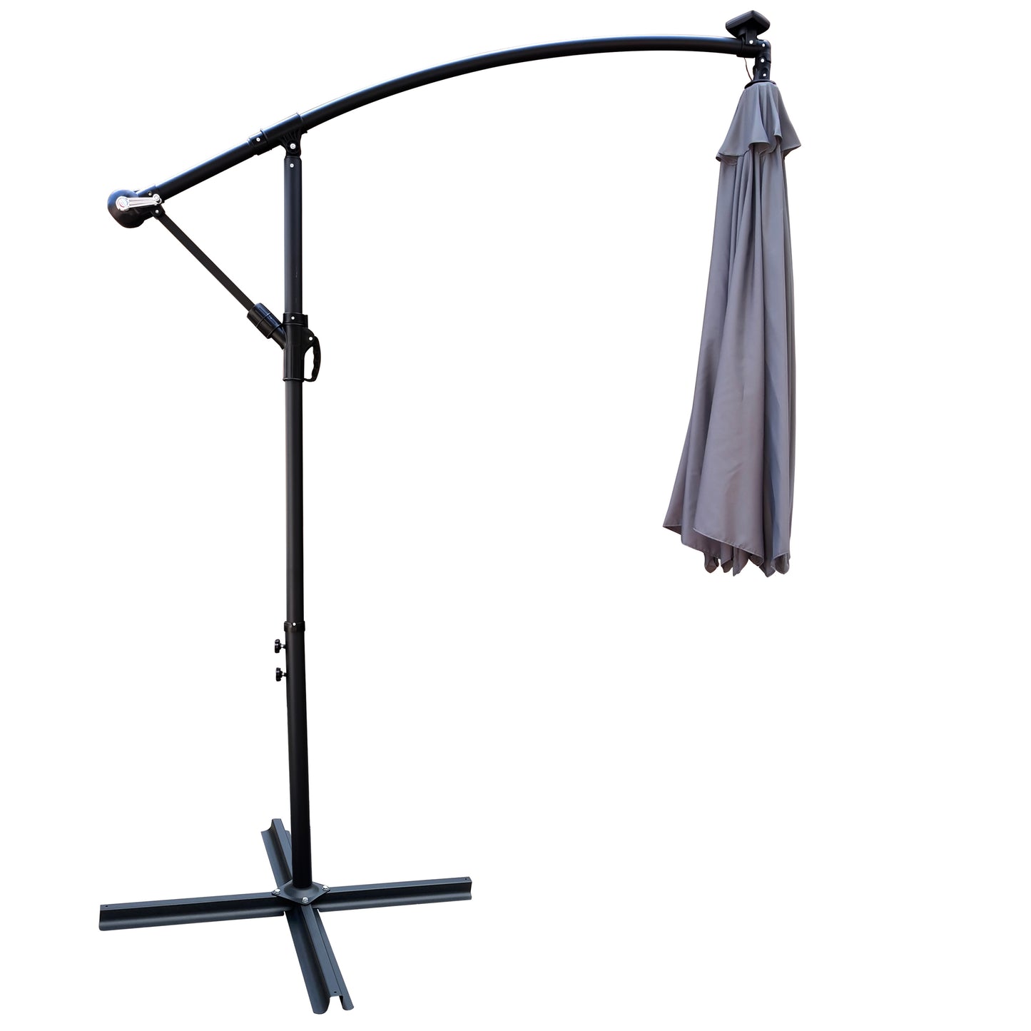 10 ft Outdoor Patio Umbrella with Solar Powered LED Lights, Waterproof, 8 Ribs, Crank and Cross Base for Garden, Deck, Backyard, Pool Shade - Black