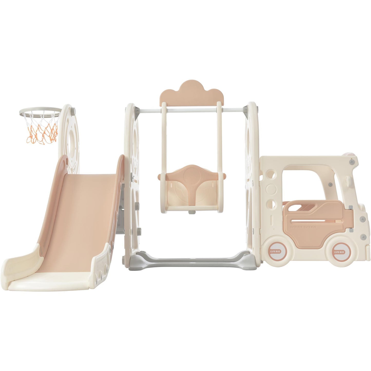 Kids Swing-N-Slide: Freestanding Bus Toy with Slide & Swing for Toddlers | Basketball Hoop | Fun Bus Play Structure