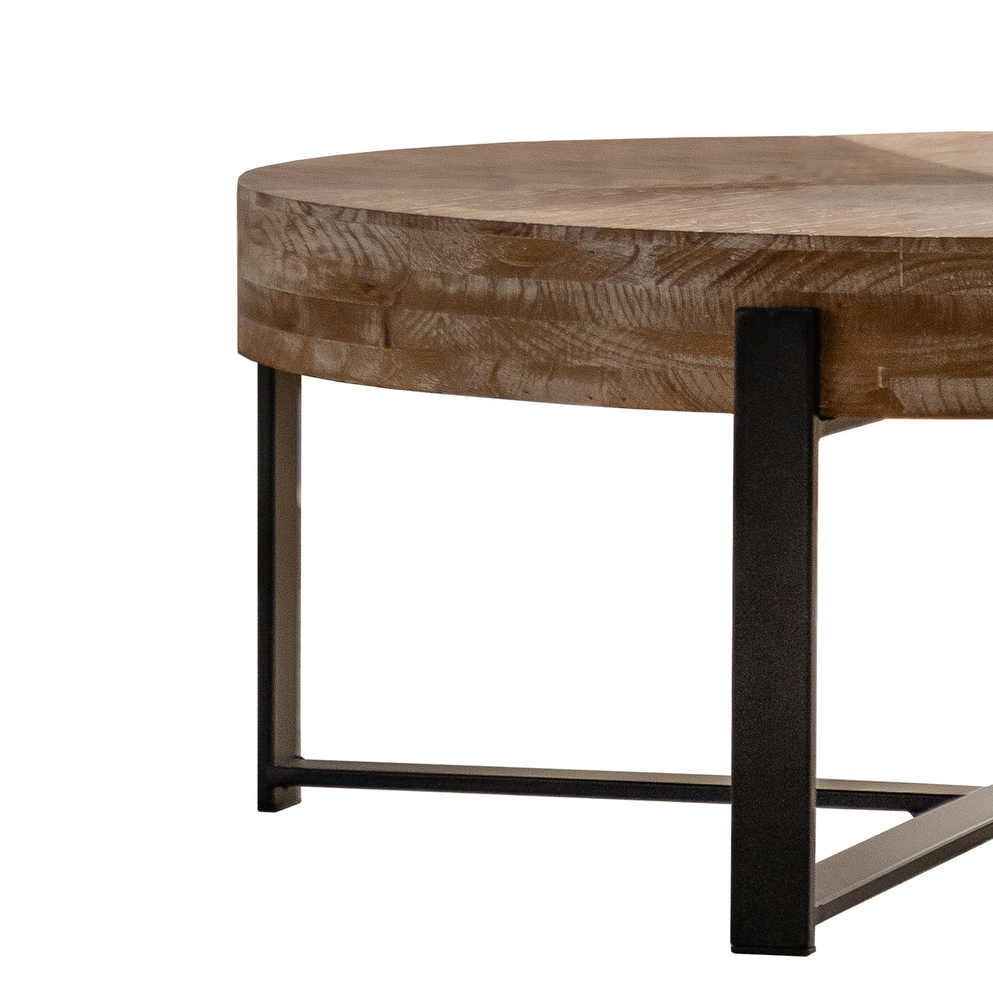 31.29" Modern Retro Splicing Round Coffee Table - Fir Wood Top, Cross Legs Metal Base - Stylish and Functional Furniture for Your Living Room Décor