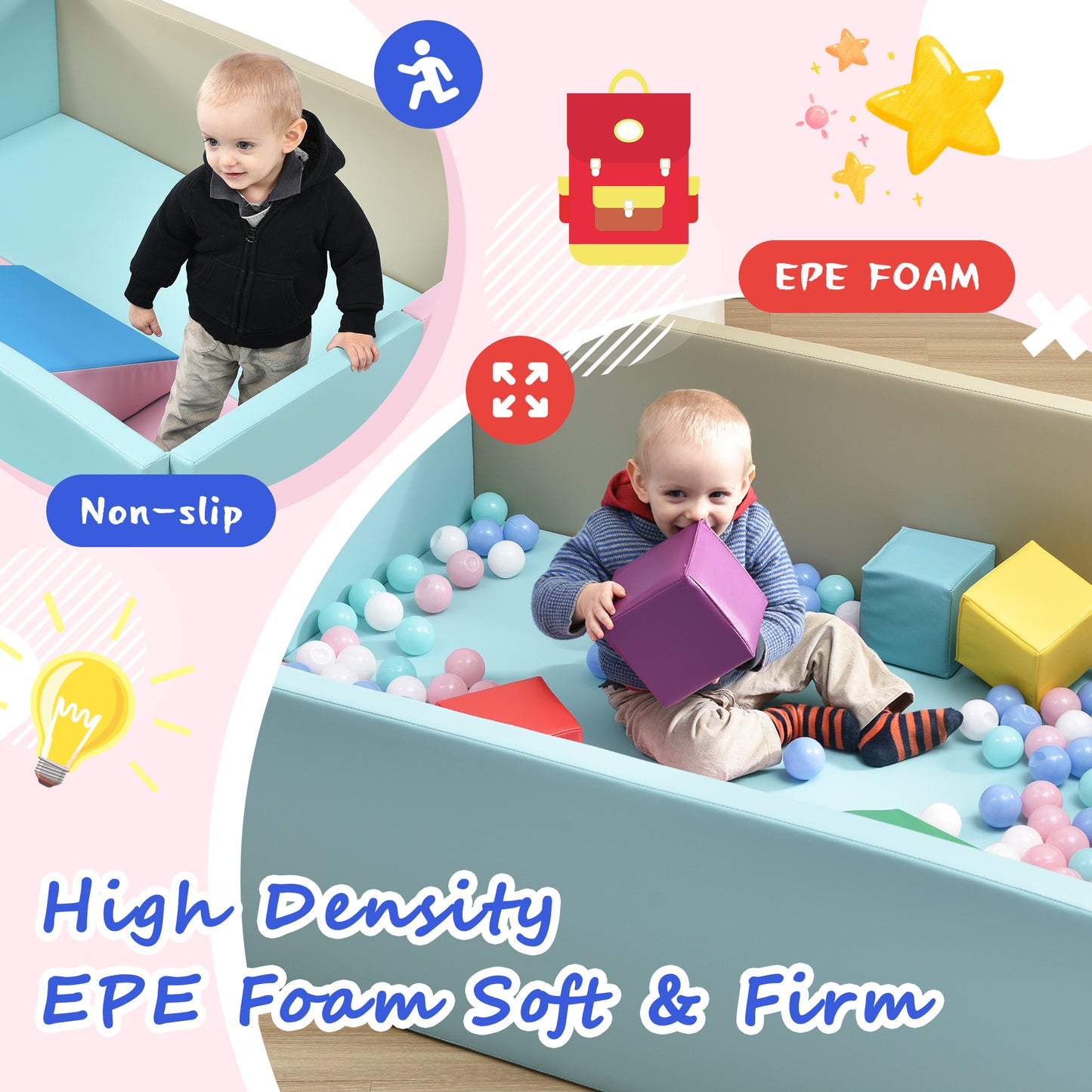 Soft Foam Ball Pit for Toddlers Crawling, Indoor Toy Kids Ball Pool Playpen, Foldable & Portable Easy Clean Babies Soft Ball Pool, 59 x 43 inch