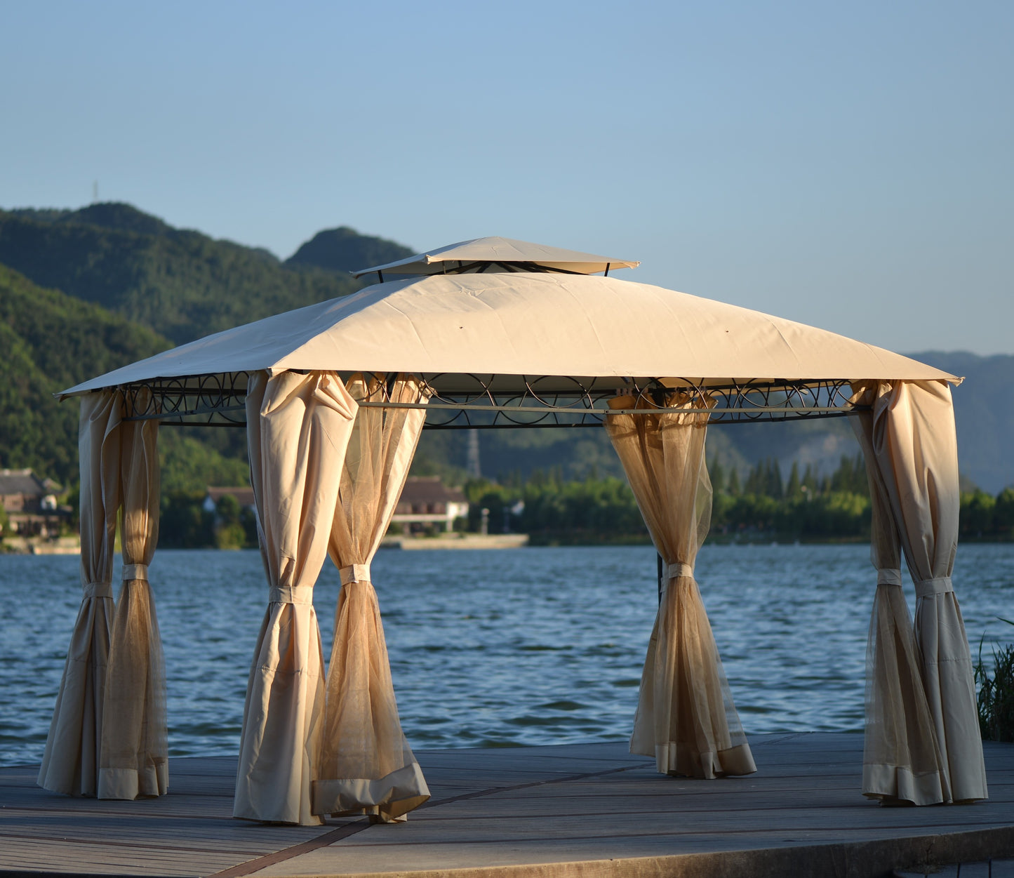 Double Tiered Grill Canopy: Outdoor BBQ Gazebo Tent with UV Protection, Beige - U_STYLE (VIDEO)