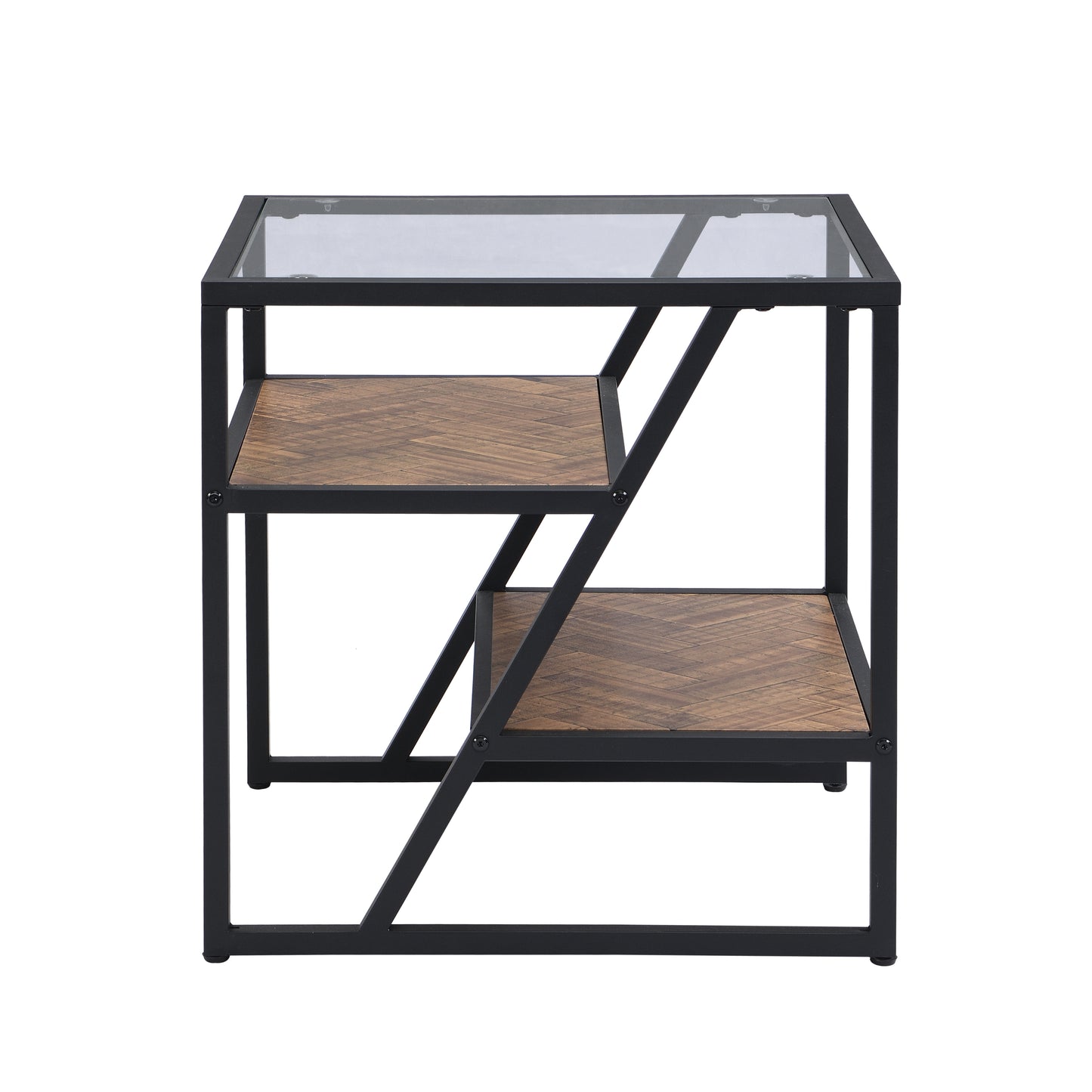 Black Side Table, End Table with Storage Shelf, Tempered Glass Coffee Table with Metal Frame for Living Room & Bedroom, Modern Design Furniture